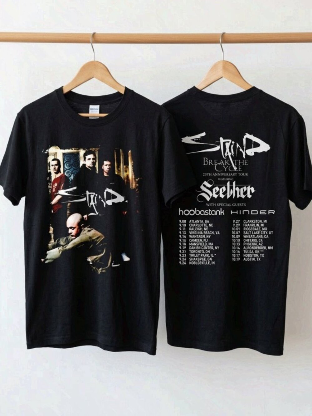 Staind Break The Cycle 25th Anniversary Tour 2026 Black T-Shirt Reprint